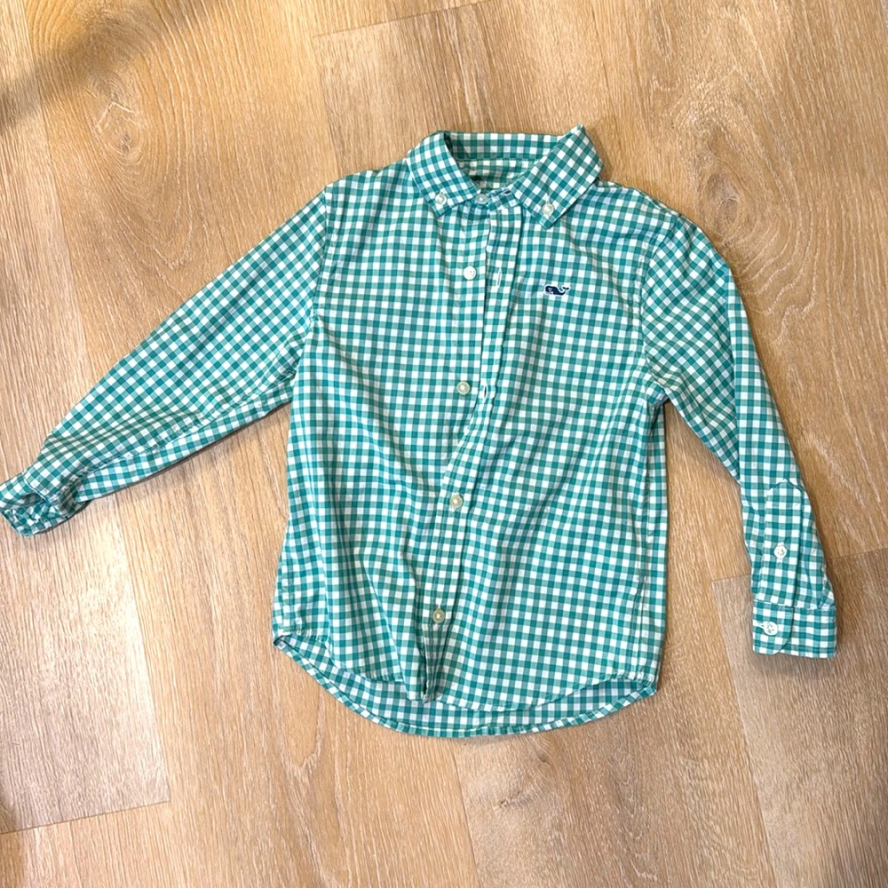 Boys 3T Green Gingham Vineyard Vines Button Down Shirt